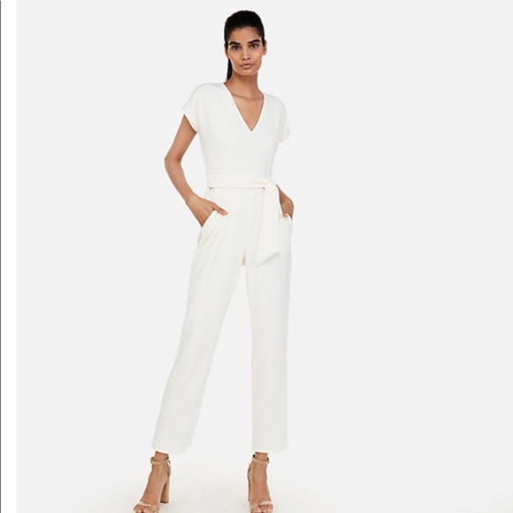 v neck tie waist jumpsuit